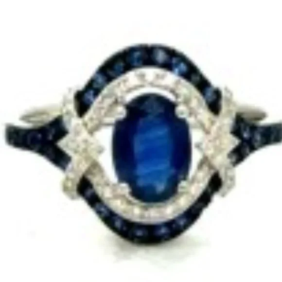 Effy 14K  Sapphire & Diamond White Gold Engagement Size 7 Ring - Picture 5 of 5